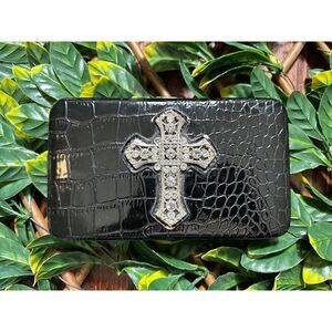 Y2K Black Snakeskin Skull Silver Studded Moto Biker Wallet
